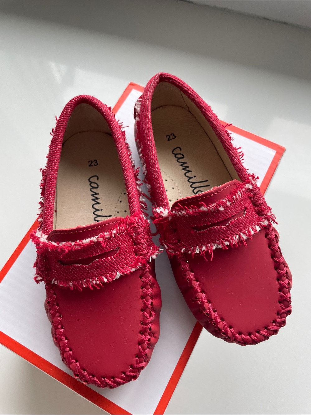 Kids' Red Fringe Moccasin Loafers Size 23